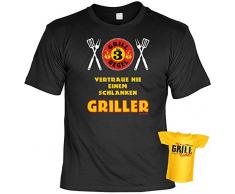 Grill T-Shirt Geschenk zur Grillfete vertraue nie einen Schlanken Griller Grill Regel Grill Party Geschenk zur Grillsaison mit Mini Shirt Farbe: schwarz Gr: 3XL