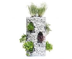 bellissa Gabionen-Kräuterturm - 95620 - Steinkorb-Blumenturm für 10 Pflanzen mit integriertem Gießrohr und Trennfolie - Durchmesser 40 cm, Höhe 80 cm