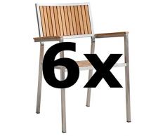 AS-S 6Stk Designer Gartenstuhl Mit Armlehne Gartensessel Stapelstuhl Stapelsessel Sessel KUBA-TEAK Edelstahl Teak A-Grade Stapelbar Sehr Robust Gastroqualität