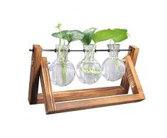 Juanshi Desktop Plant Terrarium Glas Pflanzgefäß Zwiebelvase mit Retro Massivholzständer und Metallwirbelhalter für Hydrokulturpflanzen Home Garden Wedding Weihnachten Decor (3)