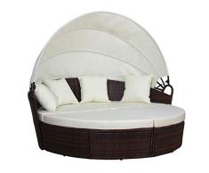 SVITA Poly Rattan Sonneninsel Savannah Liege Garten-Insel Schwarz Grau Braun Gartenmöbel Muschel Lounge (Braun)