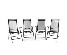 Nexos 4er Set Klappstuhl Aluminium Gartenstuhl Campingstuhl verstellbar Rahmen anthrazit Hochlehner für Terrasse Balkon leicht stabil schwarz witterungsbeständig 56x65x105 cm bis 110 kg mit Armlehne