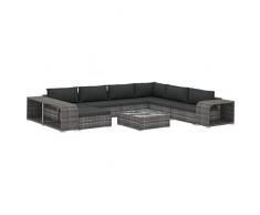 vidaXL Gartenmöbel 10-TLG. mit Auflagen Sofa Lounge Möbel Sitzgarnitur Gartengarnitur Sitzgruppe Gartenset Gartensofa Poly Rattan Grau