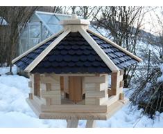 Maxi Vogelhaus XXXL Neu mit eckigem Eingang Vogelhäuschen vom Schreiner Holz Futterhaus Futterhäuschen Vogel Pavillon Vogelvilla mit oder ohne 3 Bein-Ständer Sonderpreis Futterspender (Extra groß Schwarz ohne Ständer)