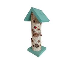Dehner Natura Marienkäferhaus Ladybird, Ø 10 cm, Höhe 24 cm, Birkenholz, türkis/beige