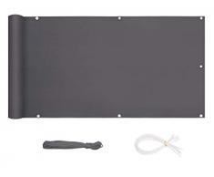 Sekey Balkon Sichtschutz Balkonabdeckung Balkonverkleidung blickdichte Wind- und UV-Schutz, 100% Privatsphäre, mit Ösen, Nylon Kabelbinder und Kordel, 120 x600cm Anthrazit