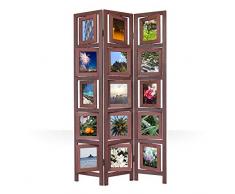 Homestyle4u 972, Foto Paravent Raumteiler 3 teilig, Fotowand Holz, Braun