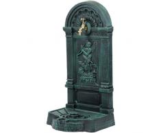 Maxstore Standbrunnen aus Gusseisen mit Wasserhahn, 76x35x30cm, 22,5kg schwer Springbrunnen dunkelgrün/schwarz, Wandbrunnen