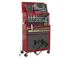 Sealey Werkzeugkiste ap2200bbcombo & Werkzeugschrank Kombination 6 Schublade mit Kugellager Folien – Rot/Grau & 128pc Tool Kit