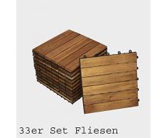 33er Spar-Set Holzfliese 01 für 3 m², Terrassenfliese aus Akazien-Holz, Fliese mit 6 Latten für Garten Terrasse Balkon, Balkon Bodenbelag mit Drainage-Unterkonstruktion für problemfreien Wasserablauf unter den Fliesen