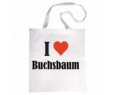 Tasche I Love Buchsbaum Größe 38x42 Farbe Weiss Druck Schwarz