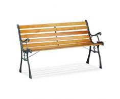 Relaxdays Gartenbank, 2-Sitzer, Holzstreben, Gusseisen, Outdoor, Balkon & Terrasse, Bank HBT 73,5 x 126 x 52,5 cm, natur