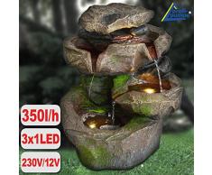 Gartenbrunnen, Zimmerbrunnen Stein-Kaskade Schwarzwald mit Led Licht 230V für Garten, Gartenteich, Terrasse, Teich.