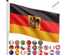 FLAGMASTER® Aluminium Fahnenmast 6,5m + Flagge, 5fach höhenverstellbar, 18 Verschiedene Fahnen zur Wahl, Komplettset