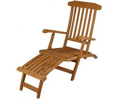 DIVERO GL05151 Liegestuhl, Deckchair, Steamer, Klappsessel, Holzliege Florentine Fußteil, Teak Holz mit Armlehnen für Garten, Terrasse, Balkon, Sauna, witterungsbeständig behandelt massiv natur