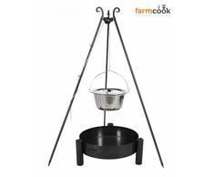 Dreibein Grill VIKING Höhe 180cm + Topf 14 Liter aus Edelstahl + Feuerschale Pan33 Durchmesser 60cm