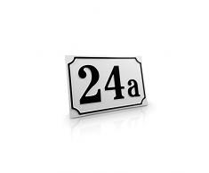 Betriebsausstattung24® Hausnummernschild Hausnummer | Mit Wunschtext Prägung | Aluminiumschild mit Antiqua-Rand | Größe: (18,0 x 12,0 cm, Weiß mit schwarzer Schrift)