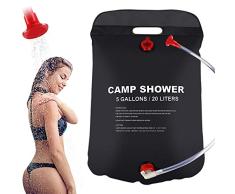 FEALING Campingdusche Solardusche Tasche, Solar Gartendusche 20 Liter Campingdusche Outdoor Warmwasser Dusche Reisedusche mit Duschkopf, Schlauch, Griffstange und Seil zum Aufhängen (a77)