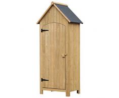 Outsunny Holz Gartenschrank Gerätehaus Gartenhaus Geräteschuppen Geräteschrank Holzhütte Giebeldach Bitumenpappe Natur 77,5 x 54,2 x 179,5 cm
