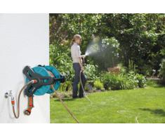 GARDENA Classic Wand-Schlauchtrommel 50 Set: Mobile Schlauchtrommel, platzsparend an der Wand montierbar und jederzeit abnehmbar, mit 20 m Schlauch, Spritze und Systemteilen (8009-20)