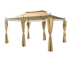 GRASEKAMP Qualität seit 1972 Garten-Pavillon Inca 3x4m Beige mit Seitenteil Sets geschlossen Party-Zelt Terrassen-Dach