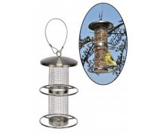 Haushalt International Edelstahl Vogelfutterstation Ø14xH27.5cm Futterspender Futtersäule Futterstelle mit 2 Sitzringen