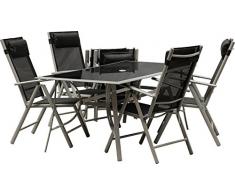 IB-Style® - Top Gartenmöbel Jamaica Gartengarnitur Alu/Textilen | 6 Kombinationen in 2 Abmessungen wählbar | Gartentisch schwarzglas | Sitzgruppe - 9-Teilig Tisch 150 x 90 cm Schwarzglas
