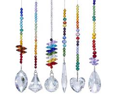 H&D Bunte Kristall Regenbogen Sonnenfänger Hängende Chakra Glas Anhänger für Zuhause, Büro, Garten Dekoration, 6 Stück