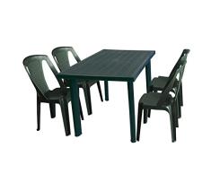 Multistore 2002 5tlg Gartenmöbel-Set Gartentisch, 125x75cm, Sonnenschirmöffnung + 4X Stapelstuhl Procida - Kunststoff, Grün