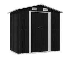 vidaXL Gartenschuppen mit 4 Entlüftungsöffnungen Schiebetür Geräteschuppen Gerätehaus Schuppen Gartenhaus Anthrazit Stahl 204x132x186cm