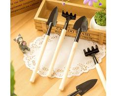 ZHJIUXING DQ 3PCS Mini-Gartengeräte im Set | Schaufel, Pikierschaufel und Blumenrechen mit Holzgrif