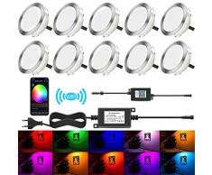 RSWLED 10pcs Terrassen Einbaustrahler Ø80mm 0,7-2W DC12V Led Bodeneinbauleuchten Aussen IP67 Wasserdicht terrassenbeleuchtung Terrasse Küche Garten Einbauspots (Rgb-wifi)