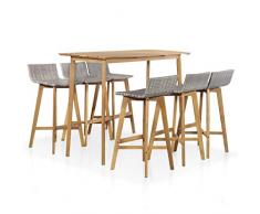Festnight Gartenbar-Set 7-TLG. | Garten Barset mit Holzrahmen | Rattan Bartisch mit 6 Barhocker | Bar Gartenmöbelset | Gartenbar Sitzgruppe | Poly Rattan Massivholz Akazie