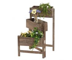 Mendler Pflanzregal, Standregal Blumenständer, Höhe: 65cm Shabby-Look Vintage ~ braun