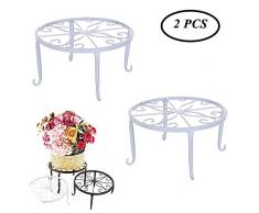 Cratone 2er Set Blumenhocker Metall Pflanzenständer, Rund Blumen Regale Blumenständer Retro Pflanzenhocker für Innen-Balkon Outdoor Garten Terrasse,Weiß
