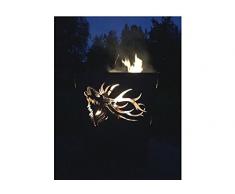 Terma Stahldesign Feuerkorb rostig Motiv Hirsch Röhrend Höhe 60 cm, Massiv und Schwer, Feuerstelle, Feuerschale, Feuertonne,
