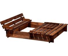 dobar 94360FSC Sandkasten Holz mit Deckel mit Sitzbank, Sandkiste Bank groß XL viereckig mit Abdeckung