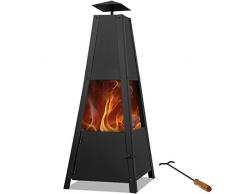 Deuba® Feuerstelle Pyramide Schürhaken Rauchabzug verschließbare Tür Stabiler Stand Terrassenofen Feuerkorb