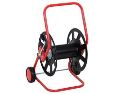 KNAUTHE Schlauchwagen rot/schwarz, Schlauchaufroller für Gartenschläuche und Schlauchsysteme, Schlauchtrommel aus rostfreiem Stahl, Schlauchhalter mit Kurbel, ca. 80 x 50 x 60 cm