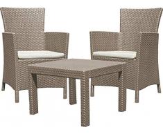 Allibert 219990 Lounge Set Rosario Balcony 2x Sessel und 1x Tisch, Rattanoptik, Kunststoff, cappuccino