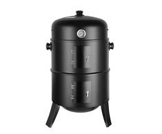 femor BBQ Räuchertonne,3-in-1 Holzkohlegrill mit Thermometer,Haken,regulierbarem Luftabzug,3 Rosten und 2 Türen, große Kapazität,zum Räuchern, Grillen und Garen im Freien,80 x 44,5 x 44.5 cm 16 Zoll