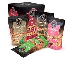 Premium Räucherchips Mix (Hickory, Apfel, Buche und Kirsche) für optimales Raucharoma beim Grillen / 100% Natürliches Smoker-Holz geeignet für Kugel- Stand und Gas-Grill (4 x 750 g)