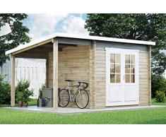 CARLSSON Alpholz Gartenhaus Maria mit Schleppdach aus Massiv-Holz | Gerätehaus mit 28 mm Wandstärke | Garten Holzhaus inklusive Montagematerial | Geräteschuppen Größe: 450 x 250 cm | Pultdach