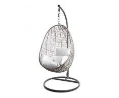 Kideo Komplettset: Hängesessel mit Gestell & Kissen, Indoor & Outdoor, Poly-Rattan (Gestell- und Korbfarbe: grau, Kissen: weiß Nest (1000 Snow))