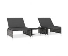 vidaXL Sonnenliege 2-TLG. mit Tisch Gartenliege Gartenstuhl Relaxliege Gartenmöbel Liege Stuhl Liegestuhl Strandliege Poly Rattan Grau