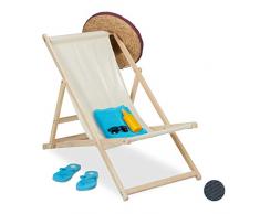 Relaxdays Liegestuhl Holz, Holz Strandliege mit Stoffbezug, klappbar & verstellbar, für Garten, Strand & Balkon, beige