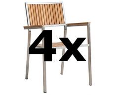 ASS 4Stk Designer Gartenstuhl mit Armlehne Gartensessel Stapelstuhl Stapelsessel Sessel Kuba-Teak Edelstahl Teak A-Grade stapelbar sehr robust Gastroqualität