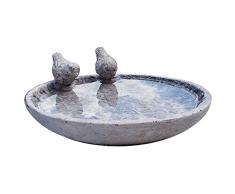 Dio Vogeltränke für den Garten, Vogelbad mit 2 Deko-Vögeln für Wildvögel, Naturprodukt mit Rosenornamenten - Neue, sichere Verpackung