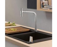 hansgrohe Küchenarmatur Select 2-Loch mit Schlauchbox (Wasserhahn Küche 110° oder 150°schwenkbar, hoher Komfort Auslauf 200mm mit ausziehbarer Brause, 2 Strahlarten und sBox) Chrom