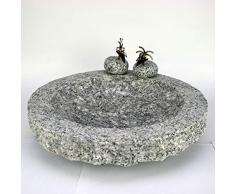 Gebrüder Lomprich Vogelbad aus Granit in Schalenform (mit 2 Vögele am Rand sitzend)